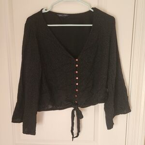 American Eagle Outfitters Black Blouse white dots with Red Buttons